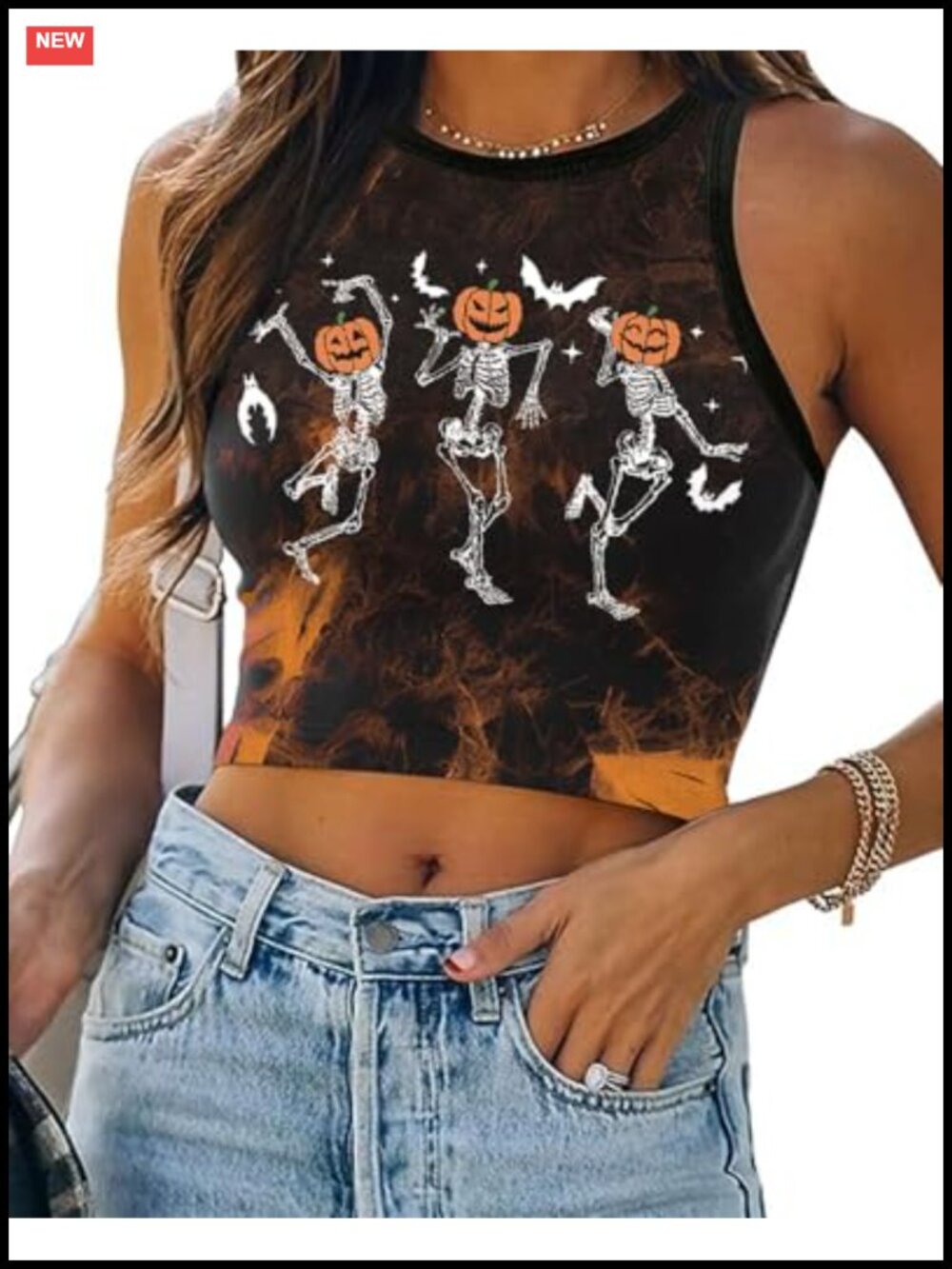 Womens Halloween Skeleton Crop Top Sleeveless Slim Fit Tank